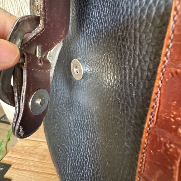 Vintage Brighton Black Brown Croc Embossed Structured Double Strap Shoulder Bag - Picture 5 of 16